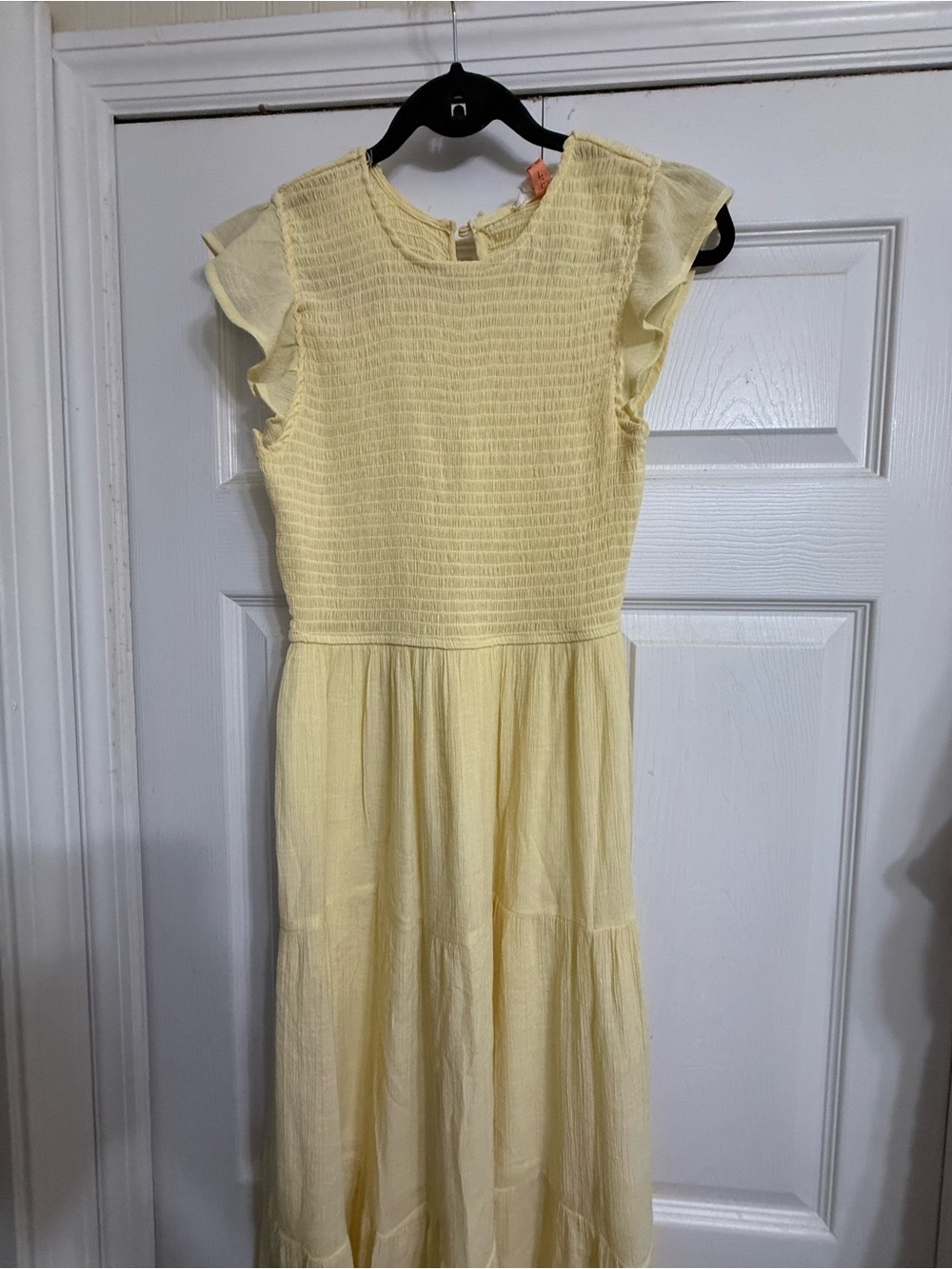 Blu Pepper Pale Yellow Smocked Maxi Dress with Flutter Cap Sleeves